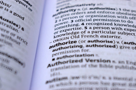 English Dictionary Page Close Up With the Word Of -authorizeの写真素材