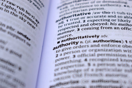 Close Up Of English Dictionary Page With Word - authorityの写真素材