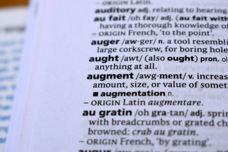 English Dictionary Page Close Up With the Word Of -augment
