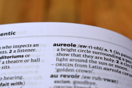 English Dictionary Page Close Up With the Word Of -aureole
