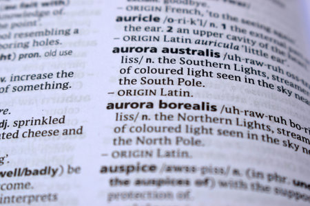 English Definition Dictionary Page Close Up Of Printed Word Of -aurora australisの写真素材
