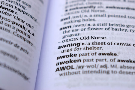 English Definition Dictionary Page Close Up Of Printed Word Of - awiningの写真素材