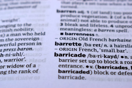 Close Up Of English Dictionary Page With Word - barrette