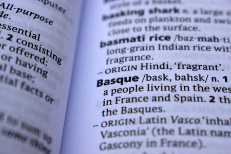 English Definition Dictionary Page Close Up Of Printed Word Of -basque