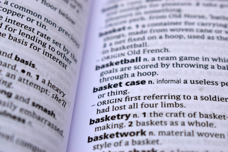 English Dictionary Page Close Up With the Word Of -basket case