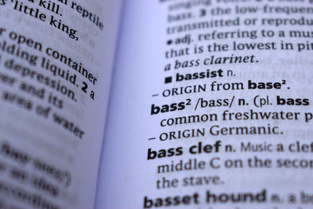 English Definition Dictionary Page Close Up Of Printed Word Of -bass