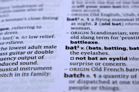 Close Up Of English Dictionary Page With Word - batの写真素材