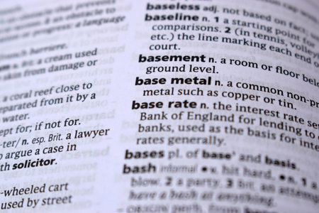 Close Up Of English Dictionary Page With Word - basementの写真素材