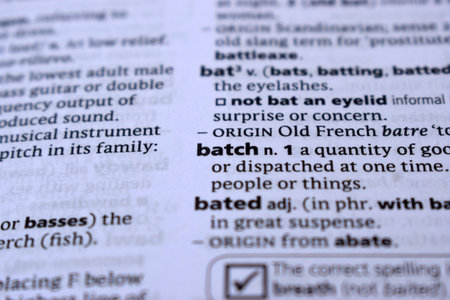 English Dictionary Page Close Up With the Word Of -batchの写真素材