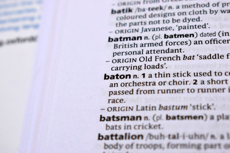 English Dictionary Page Close Up With the Word Of -batonの写真素材