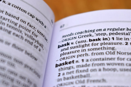 Close Up Of English Dictionary Page With Word - baskの写真素材