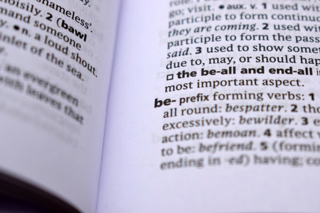 Close Up Of English Dictionary Page With Word - beの写真素材
