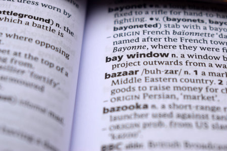 Close Up Of English Dictionary Page With Word - bay windowの写真素材