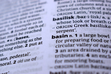 English Definition Dictionary Page Close Up Of Printed Word Of -basinの写真素材