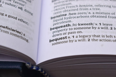 English Dictionary Page Close Up With the Word Of -bequest