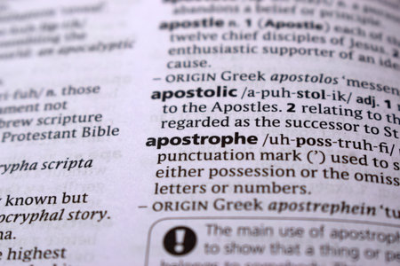 English Definition Page Close Up Of Printed Word Of -apostropheの写真素材