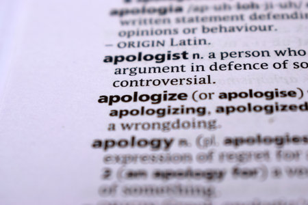 English Dictionary Page Close Up With the Word Of -apologizeの写真素材