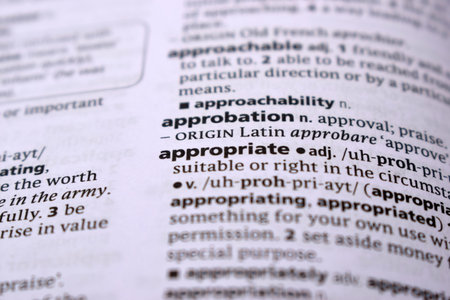Close Up Of English Dictionary Page With Word - approbation