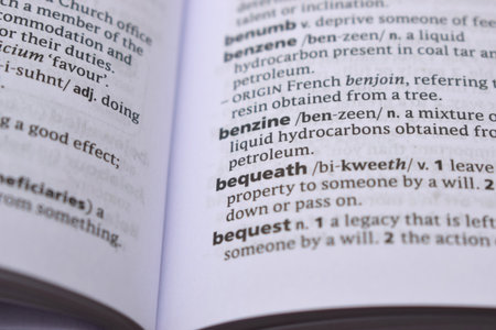 Close Up Of English Dictionary Page With Word - bequeathの写真素材