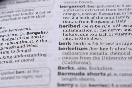 Close Up Of English Dictionary Page With Word - beriberi