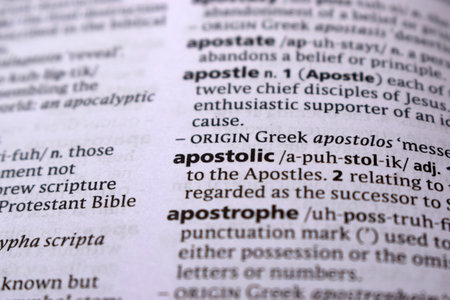 Close Up Of English Dictionary Page With Word - apostolicの写真素材