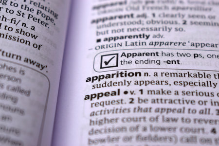 Close Up Of English Dictionary Page With Word - apparition
