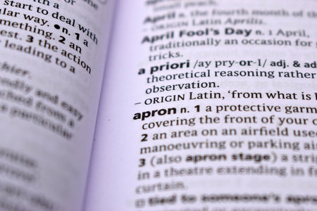 Close Up Of English Dictionary Page With Word - apronの写真素材