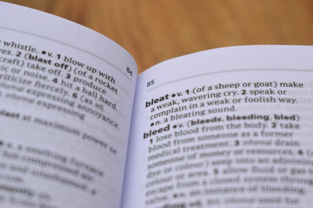 Close Up Of English Dictionary Page With Word - bleatの写真素材