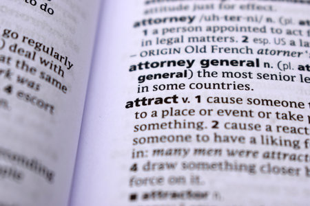 English Definition Dictionary Page Close Up Of Printed Word Of -attractの写真素材