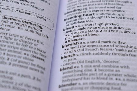 English Definition Dictionary Page Close Up Of Printed Word Of -blemishの写真素材