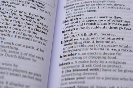 English Dictionary Page Close Up With the Word Of -blendの写真素材