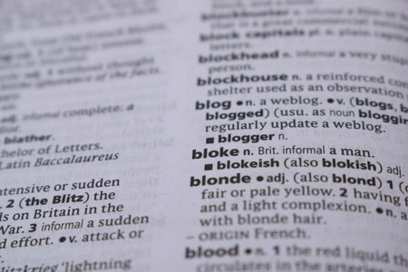 English Dictionary Page Close Up With the Word Of -blokeの写真素材