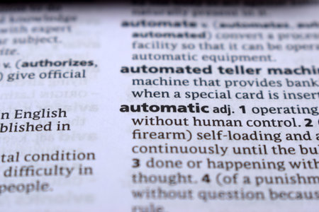 English Definition Dictionary Page Close Up Of Printed Word Of -automaticの写真素材
