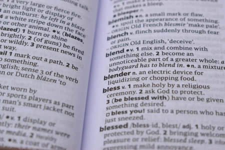 Close Up Of English Dictionary Page With Word - blessの写真素材