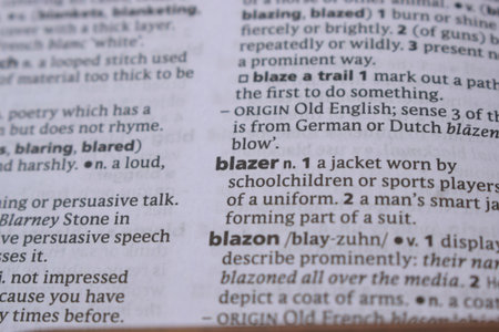 Close Up Of English Dictionary Page With Word - blazer