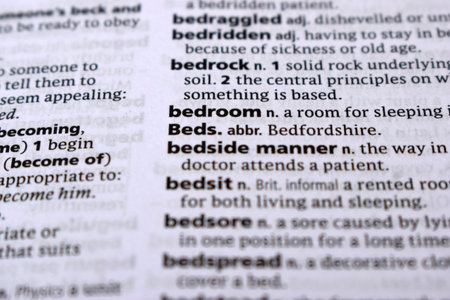 English Dictionary Page Close Up With the Word Of -beds