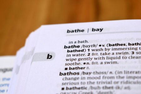 Close Up Of English Dictionary Page With Word - batheの写真素材