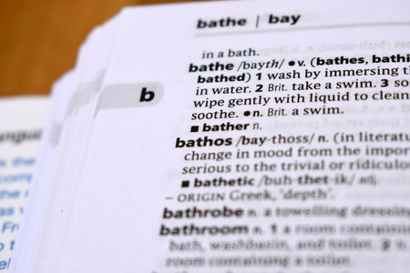 English Definition Dictionary Page Close Up Of Printed Word Of -bathos