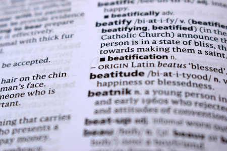 Close Up Of English Dictionary Page With Word - beatificationの写真素材