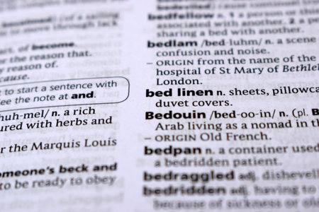 English Definition Dictionary Page Close Up Of Printed Word Of -bed linen