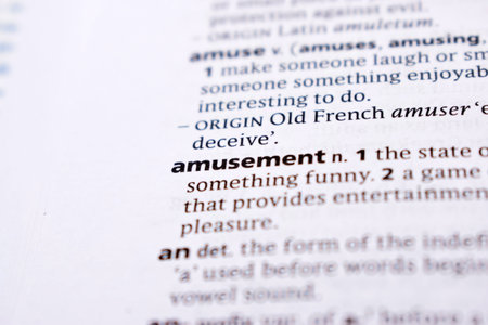 English Dictionary Page Close Up With the Word Of -amusement