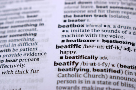 English Dictionary Page Close Up With the Word Of -beatific