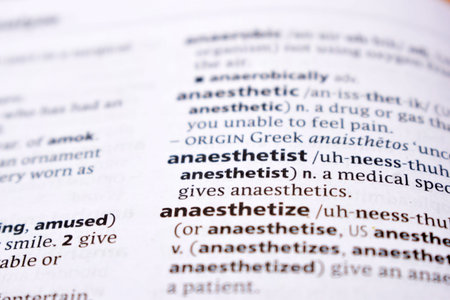 English Dictionary Page Close Up With the Word Of -aneasthetist