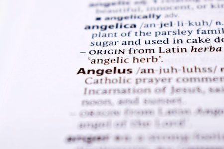 Close Up Of English Dictionary Page With Word - Angelus