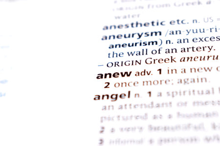 English Dictionary Page Close Up With the Word Of -anew