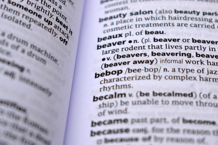 English Definition Dictionary Page Close Up Of Printed Word Of -bebopの写真素材