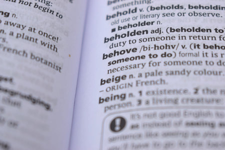 Close Up Of English Dictionary Page With Word - behove