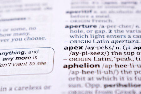 English Definition Dictionary Page Close Up Of Printed Word Of -apexの写真素材
