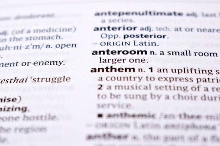 English Definition Dictionary Page Close Up Of Printed Word Of -anteroomの写真素材
