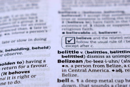 Close Up Of English Dictionary Page With Word - belizean